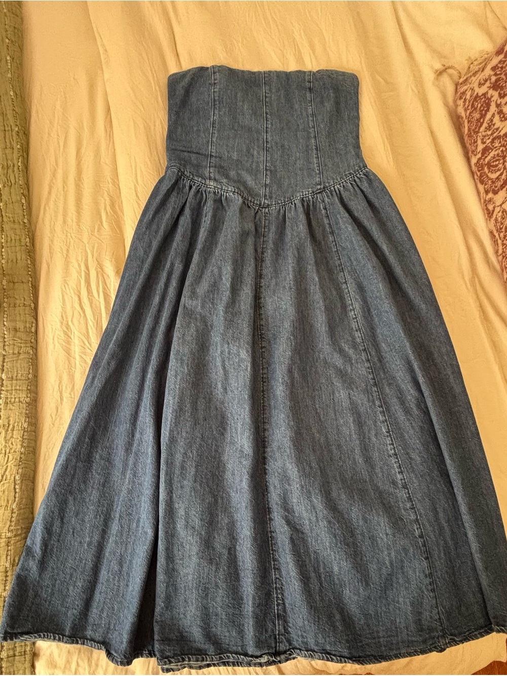 Zara Strapless Denim Midi Dress - Blue
